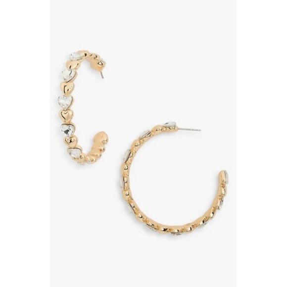 💕NORDSTROM RACK💕 Alternating Crystal Heart Hoop Earrings ~ Clear Gold NWT - Picture 3 of 7